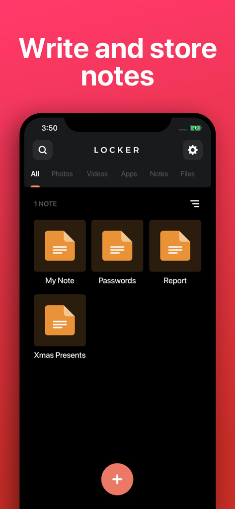 A screenshot of the Locker app showing the interface for writing and storing private notes.