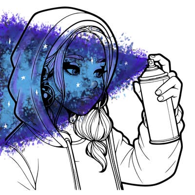 a realistic girl, spray painting