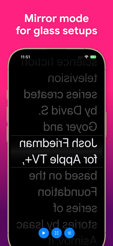 Teleprompter - Video Recording - Una pantalla de smartphone mostrando un guion reflejado para configuraciones profesionales de teleprompter de cristal