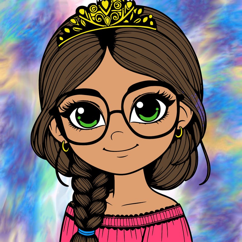 a girl with one braid and glasses who is a princess realistic