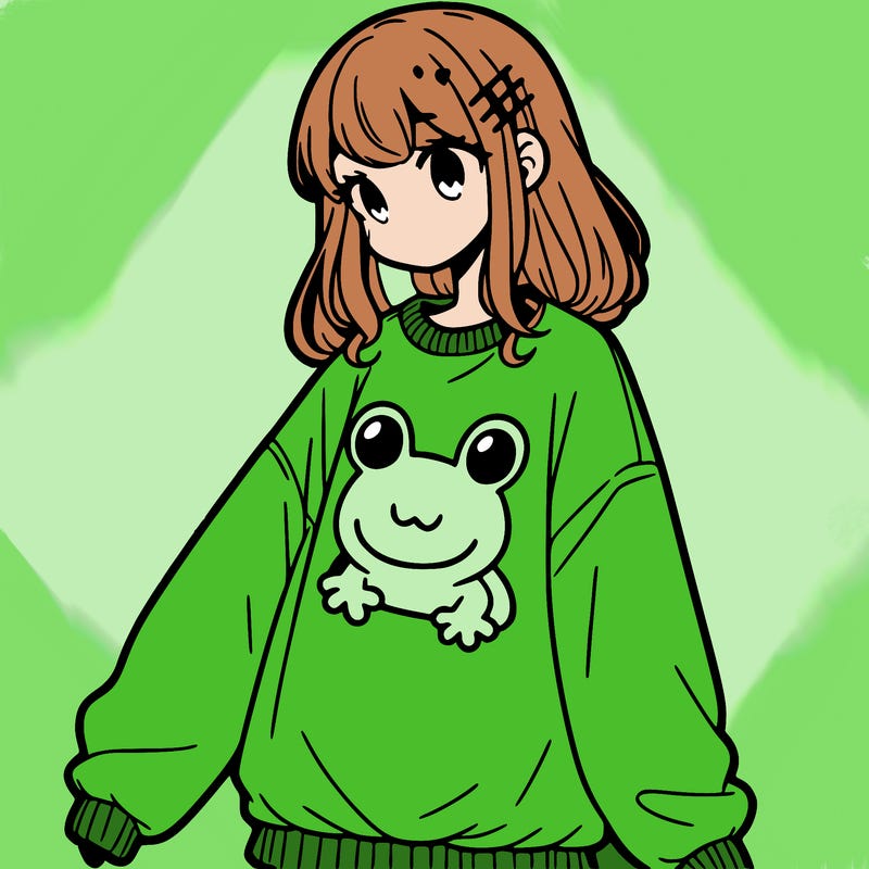 girl wearing frogging sweatshirt