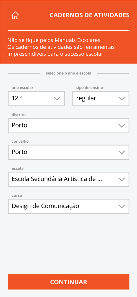 Bertrand 1732 app school selection interface for activity workbooks