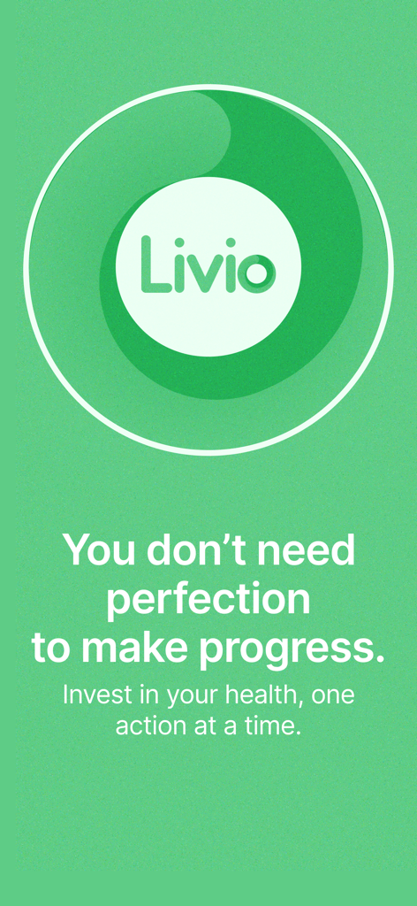 Livio Health app logo and motivational health quote