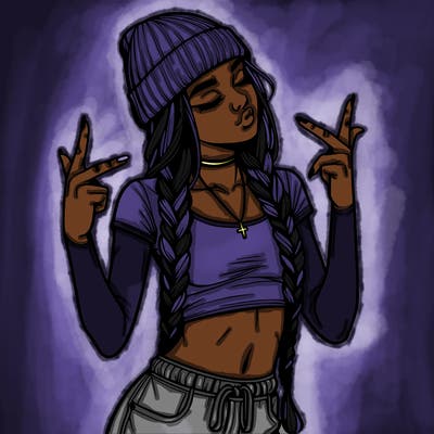 realistic teenage girl with braids and a beanie and crop top doing 🫶🏼