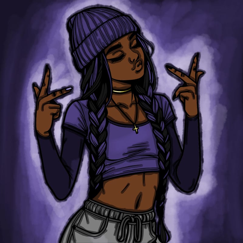 realistic teenage girl with braids and a beanie and crop top doing 🫶🏼