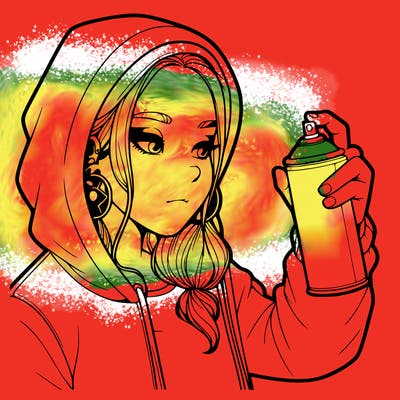 a realistic girl, spray painting