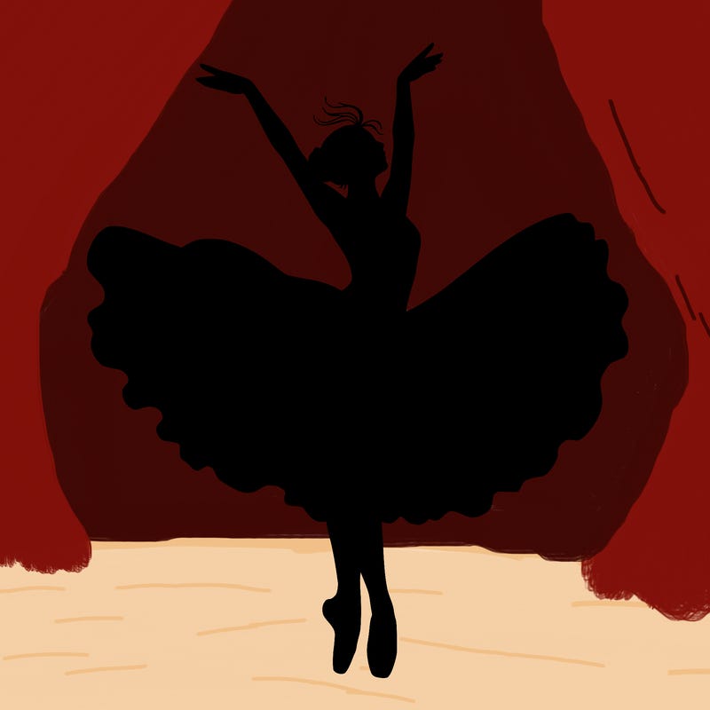 a delicate ballerina with her costume in motion.