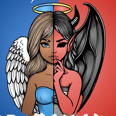 realistic angel half demon