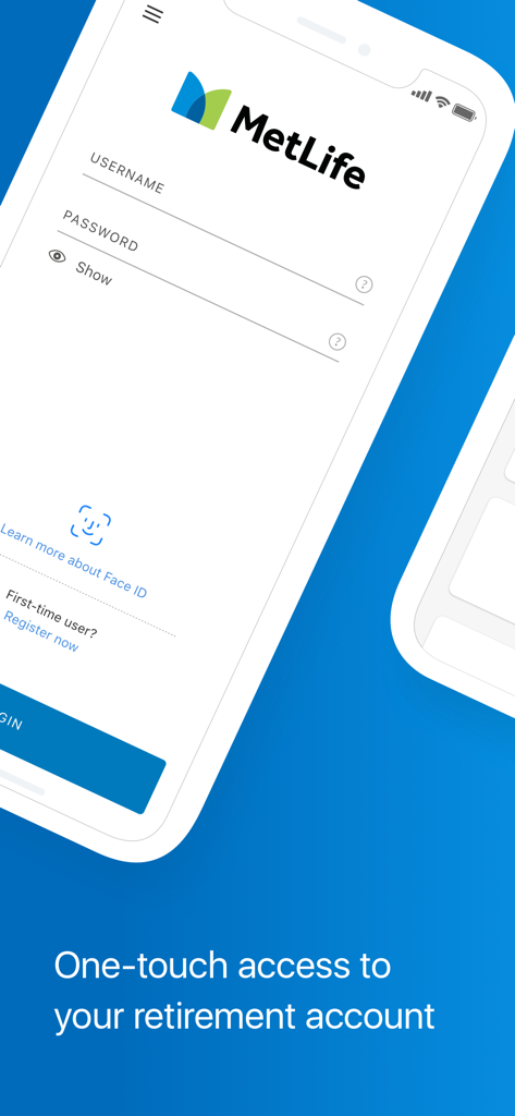 MetLife Retirement - MetLife Retirement app login interface showing biometric Face ID authentication option