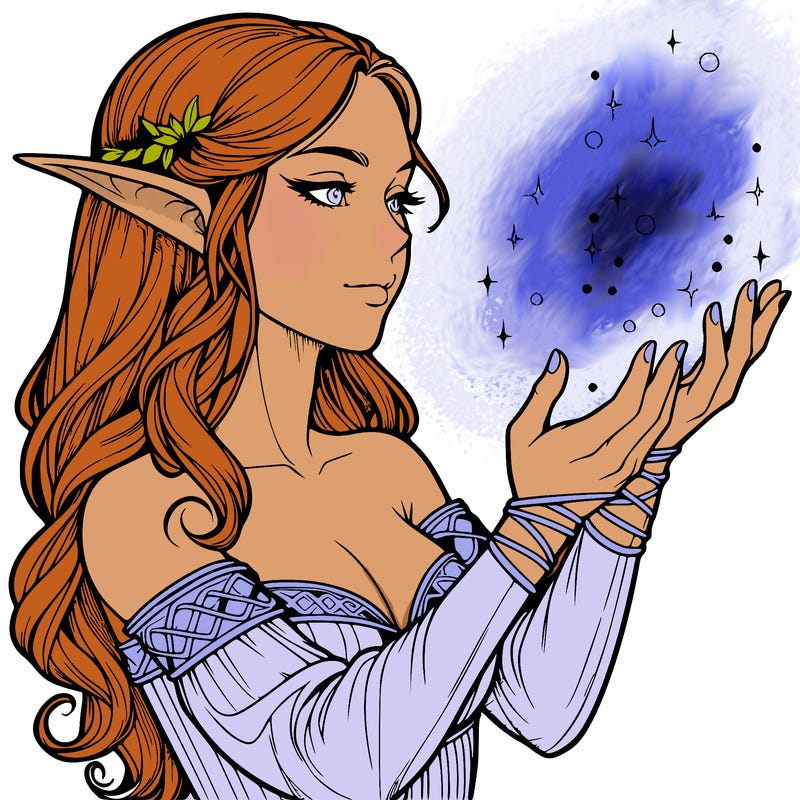 realistic elf girl doing magic