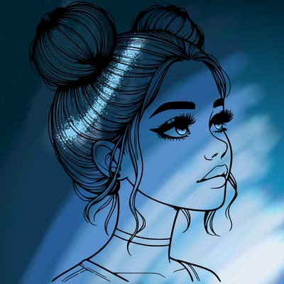 realistic girl with buns on the top of her head