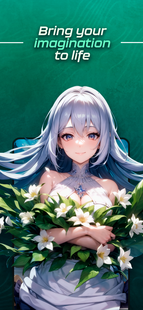 AI generated anime girl with silver hair holding white lilies