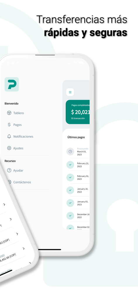 PagoMundo - PagoMundo mobile dashboard showing a list of recent payments and total completed transactions
