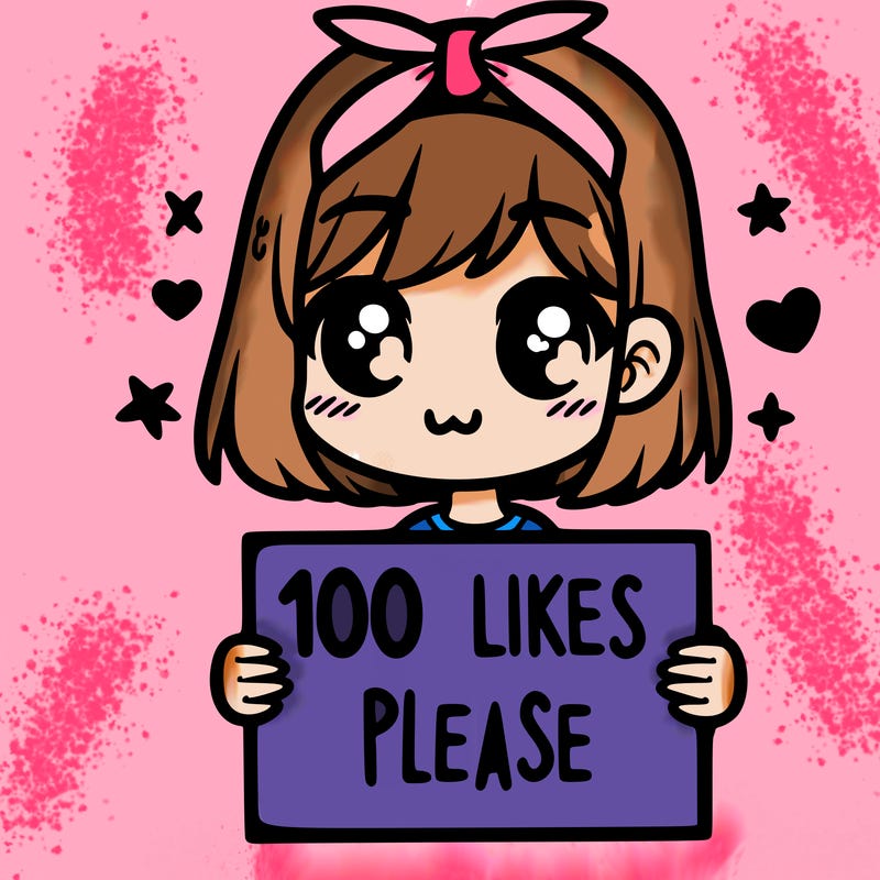 girl holding sign saying 100 likes please