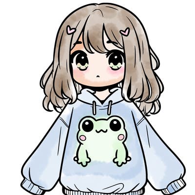 girl wearing frogging sweatshirt