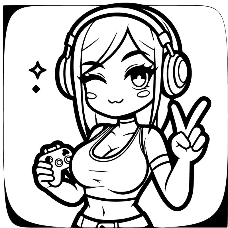 realistic gamergirl winking, and doing the peace