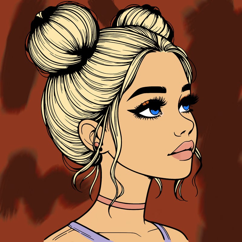 realistic girl with buns on the top of her head