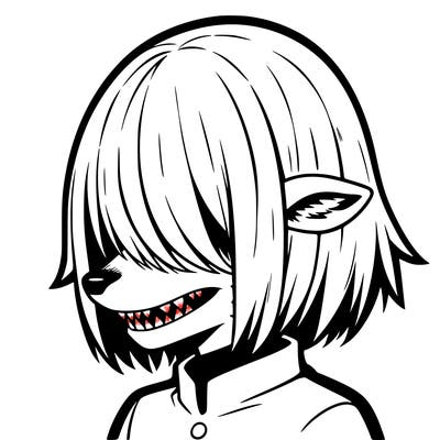 sharp teeth deer man with bob haircut