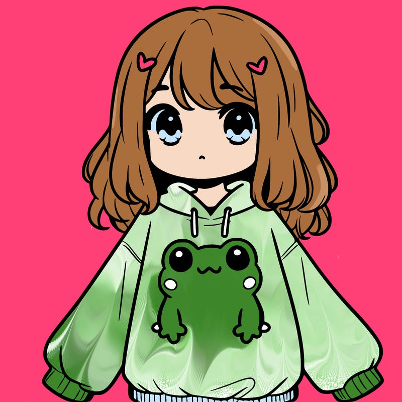 girl wearing frogging sweatshirt
