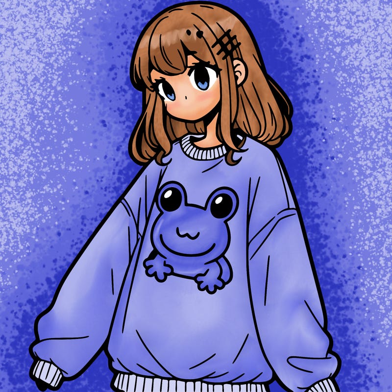 girl wearing frogging sweatshirt