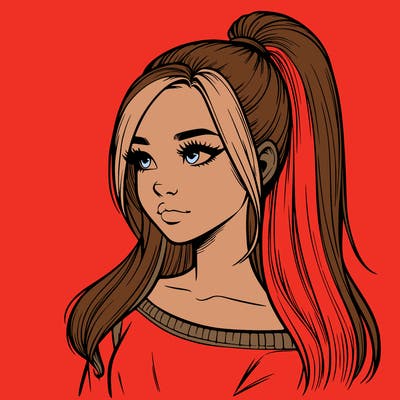 realistic girl with a high ponytail