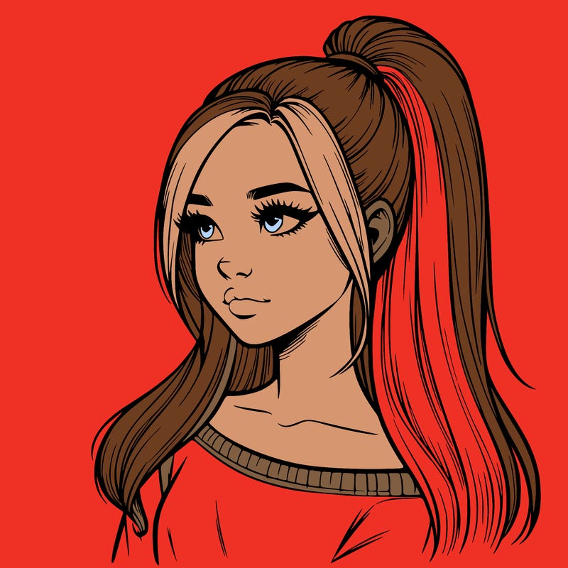 realistic girl with a high ponytail