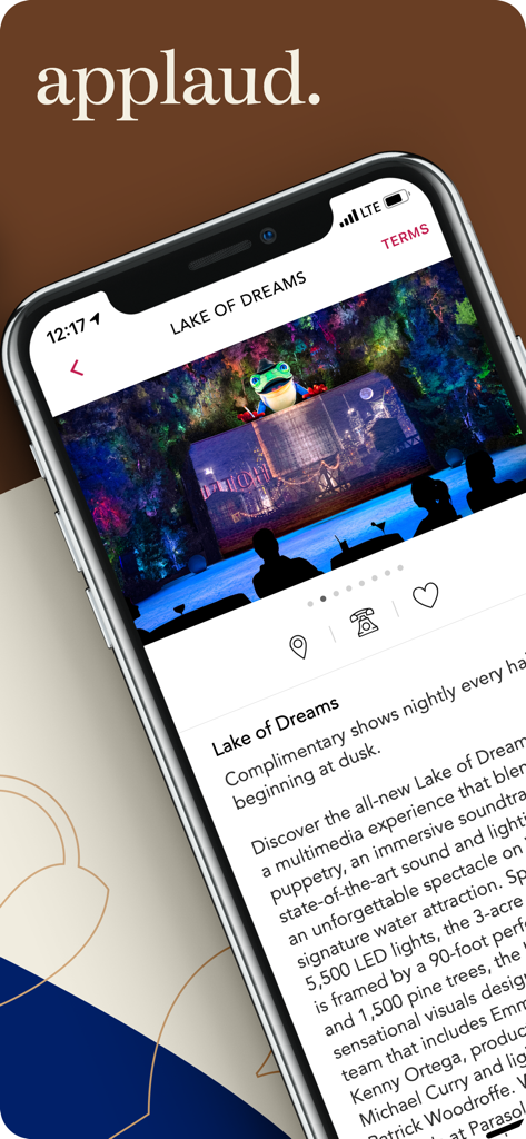 Wynn Resorts - Lake of Dreams show information and multimedia display on the Wynn Resorts mobile app