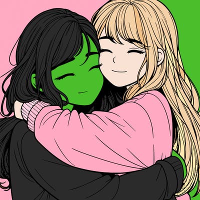 realistic two girls hugging