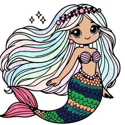 a mermaid with very long hair and pearls in her hair beautiful mermaid tail