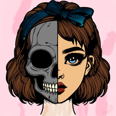 realistic girl with half skull mask