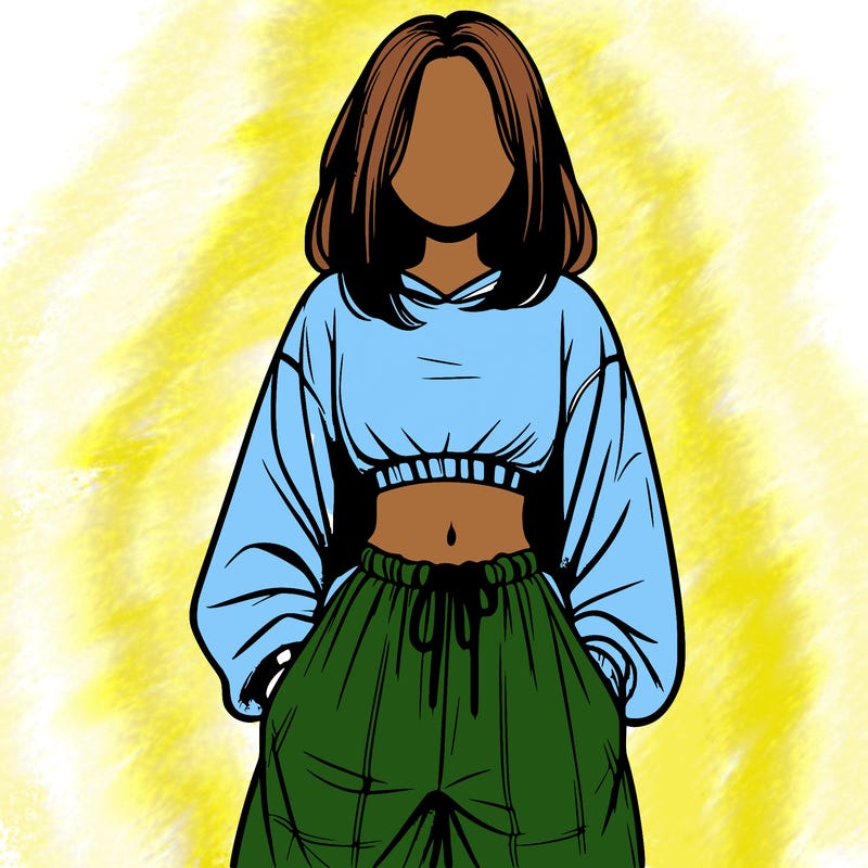 realistic girl faceless with baggy pants and a crop top