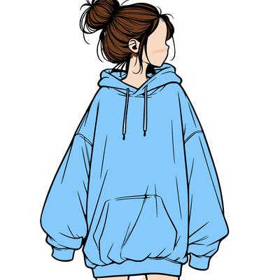realistic girl with a oversized sweatshirt on and a bun