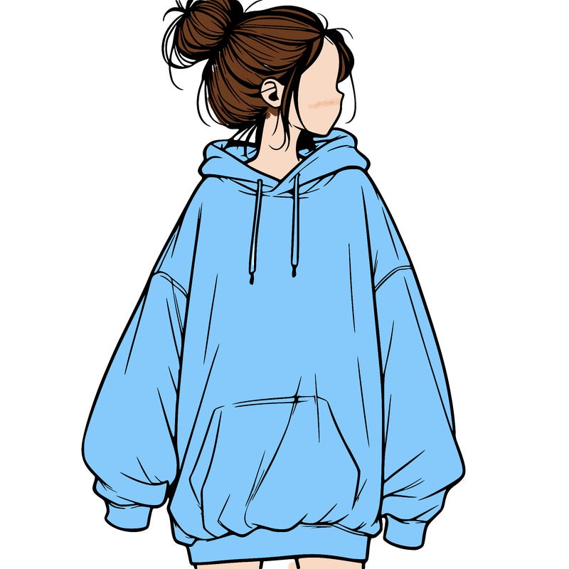 realistic girl with a oversized sweatshirt on and a bun