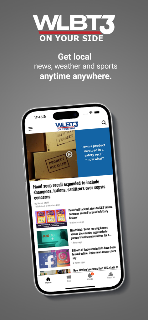 WLBT 3 On Your Side - WLBT 3 On Your Side mobile app displaying local news and weather updates