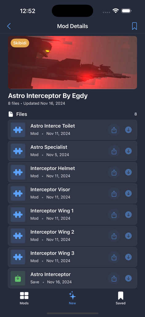 Mods for Melon Playground!! - Detailed view of Astro Interceptor mod files for Melon Playground