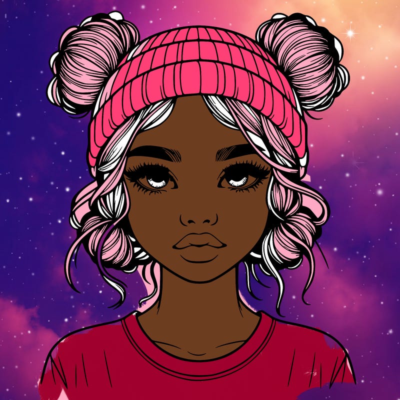 realistic girl with buns in her hair with a beanie on