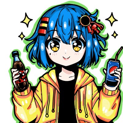 anime girl holding a soda