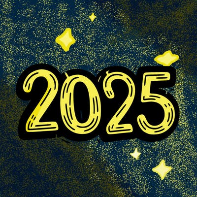 one line scrawled numbers sketch design “2025”