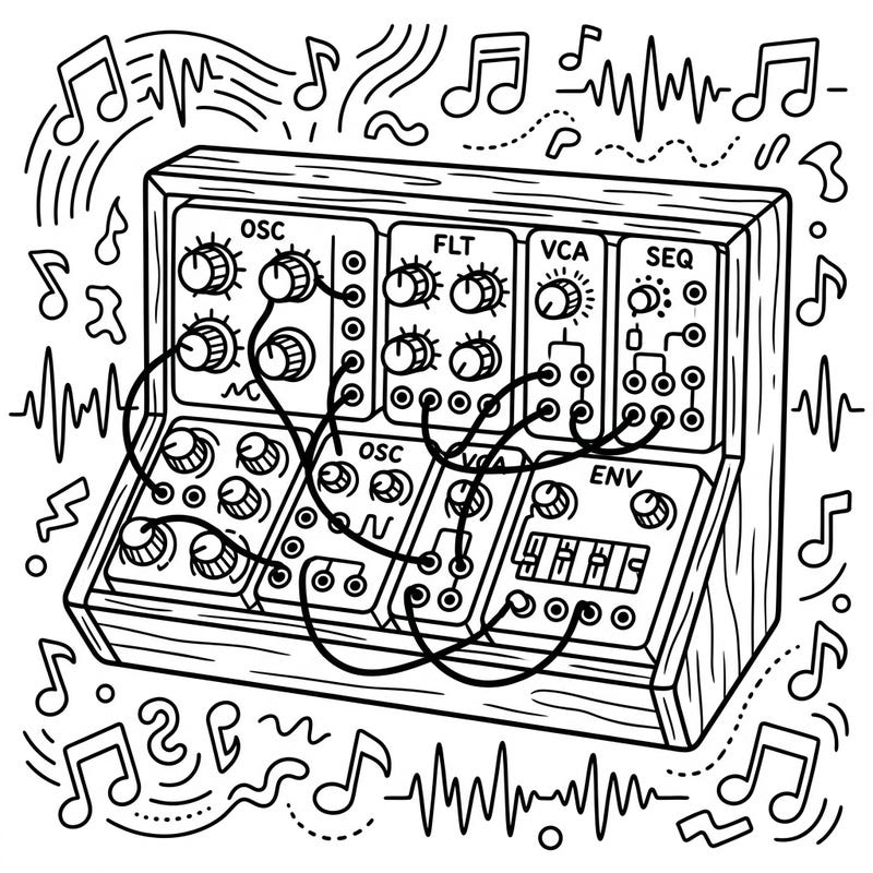Ignite creativity with this exciting modular synthesizer coloring page, specially designed for young music enthusiasts. Kids aged 4-8 will love bringing this awesome instrument to life with their favorite colors.