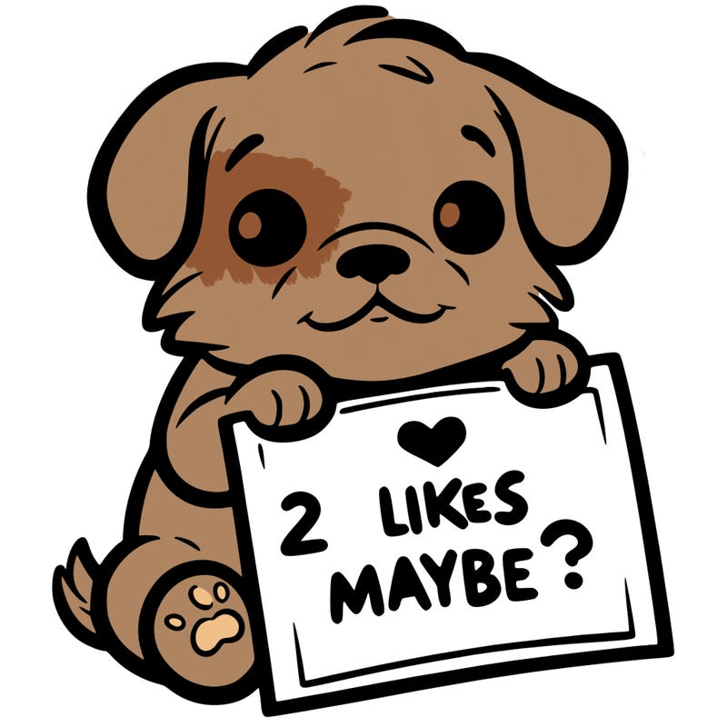 a puppy holding a sign that says 2 likes maybe?