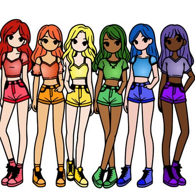 a group of girls wearing crop tops and shorts