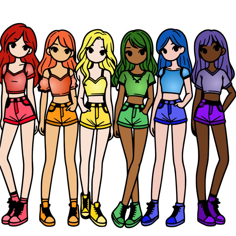 a group of girls wearing crop tops and shorts