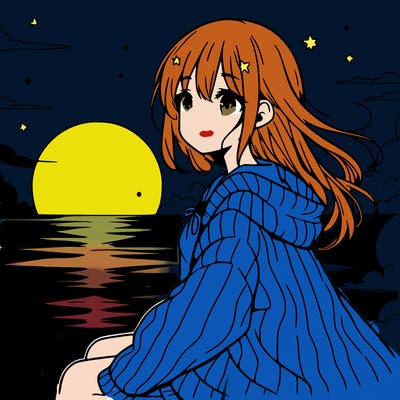 anime girl beside sun set