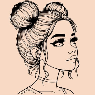 realistic girl with buns on the top of her head