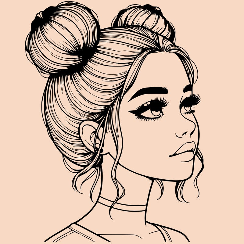realistic girl with buns on the top of her head