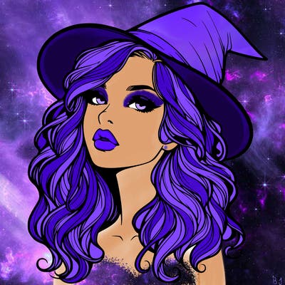 realistic witch girl with wavy hair and lips