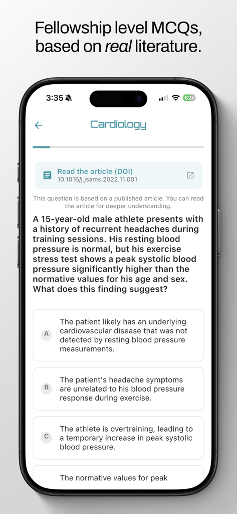 medr app cardiology fellowship level multiple choice question