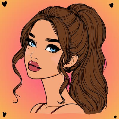 realistic girl with a ponytail on her hair and lips