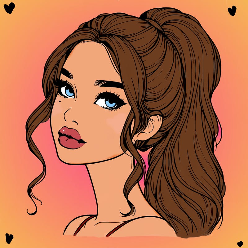 realistic girl with a ponytail on her hair and lips