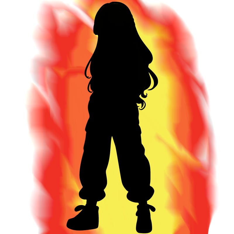 girl in baggy pants crop top and long hair